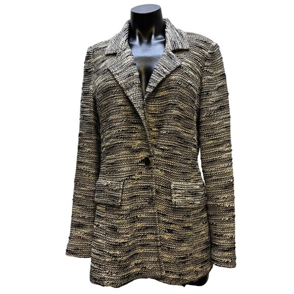 St. John Knit Jacket Tan/Black Size 6 Textured Pattern Button Closure 6 - Picture 1 of 8